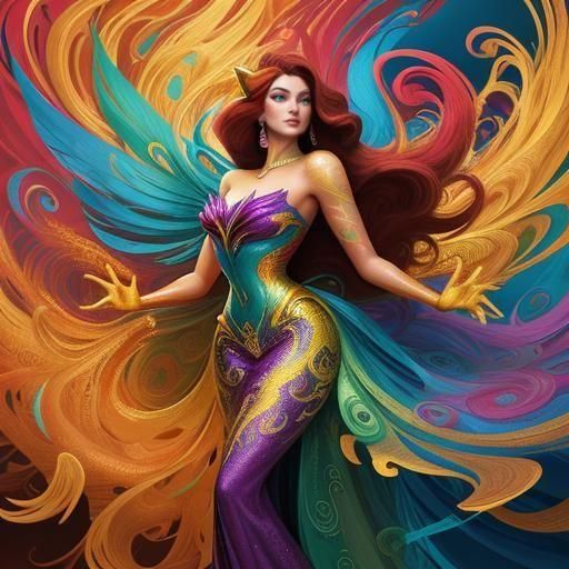 Dragon Peacock Woman in Abstract Expressionism Style