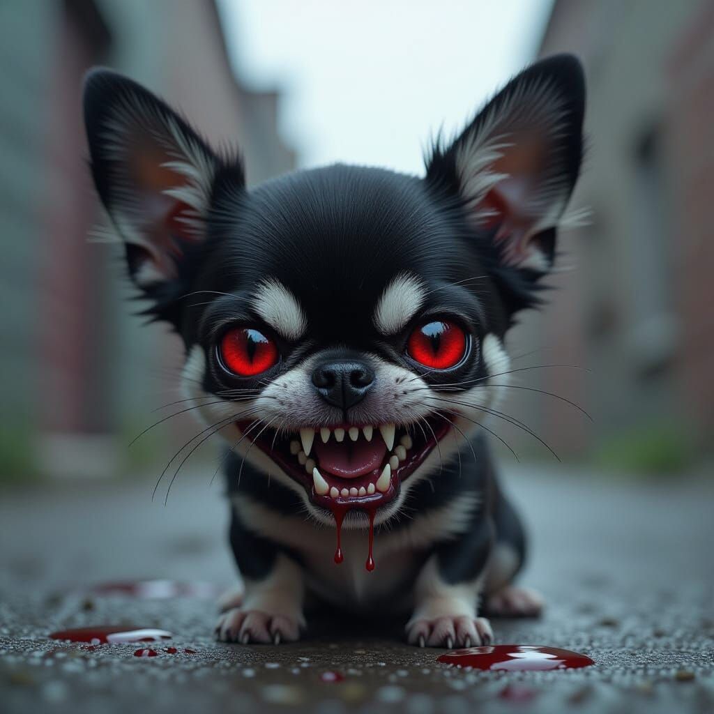 Hyperrealistic Vampire Chihuahua in Dark Cinematic Style