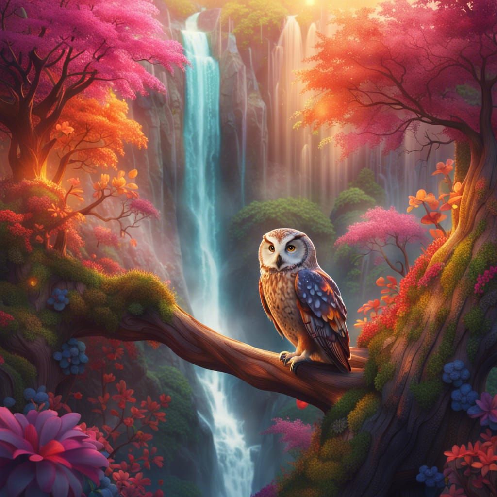 Enchanting Owl in Whimsical 3D Forest Scene