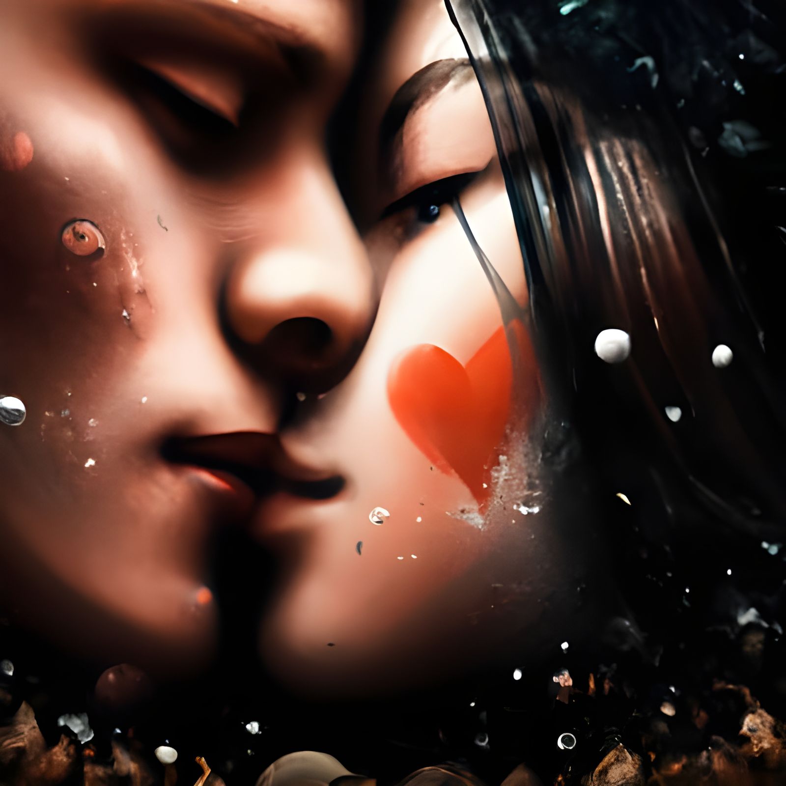 Passionate Kiss in Black, White, and Red Portrait Art