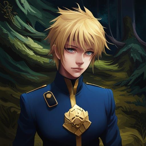 Anime Character in Dark Forest, Detailed Portrait