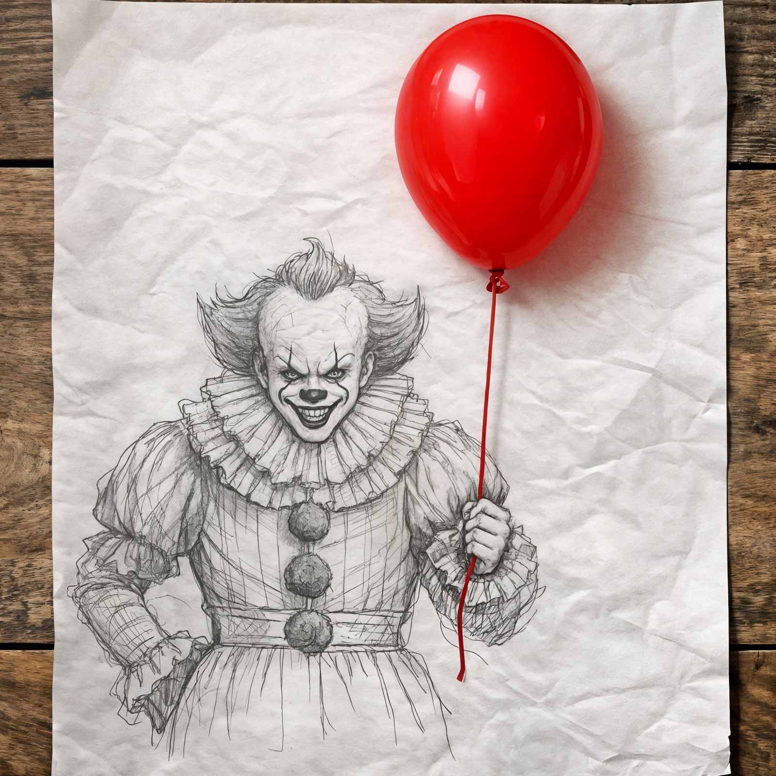 Pennywise Drawing with 3D Red Balloon