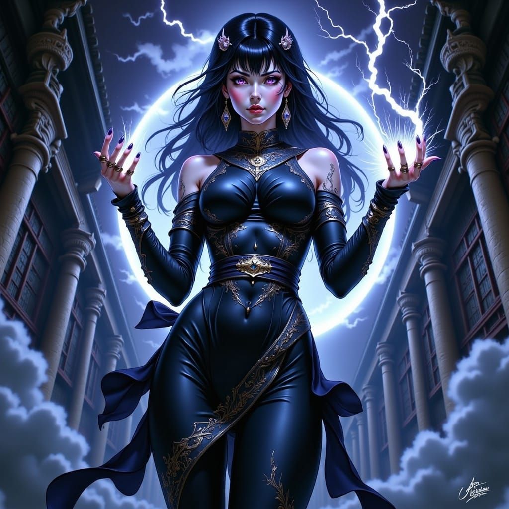 Fallen Angel Conjuring Lightning in Anime Style