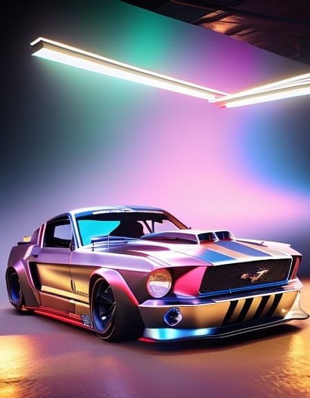 Prestige Mustang in Glitchcore Style, Photorealistic 4K