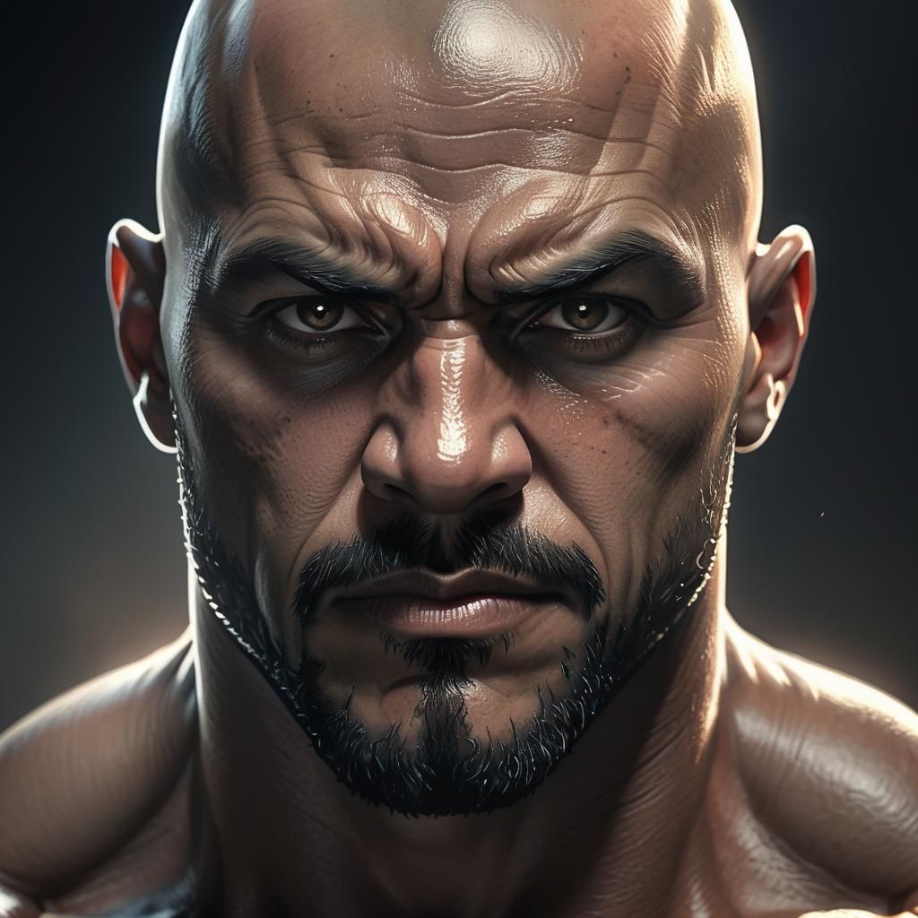 Intense Portrait of a Muscular Man in Digital Art
