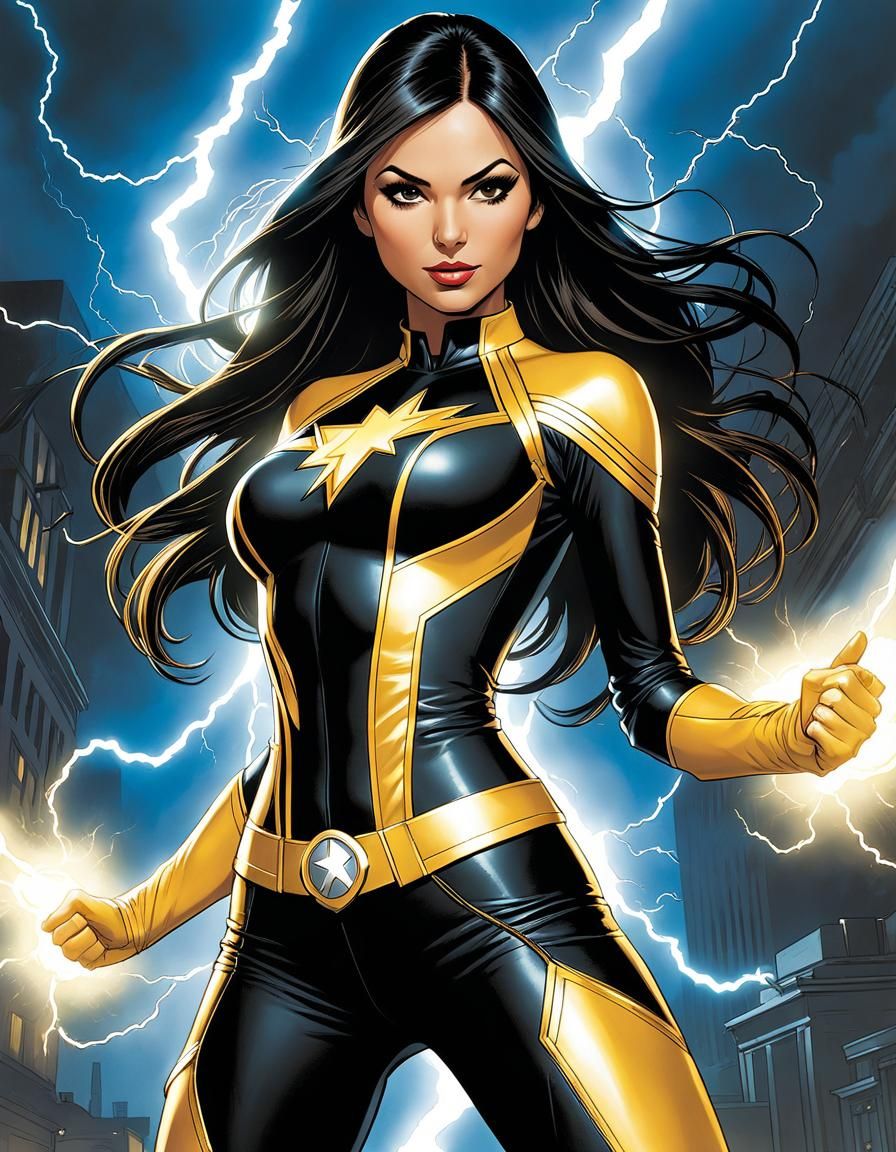 Cute Girl Superhero with Electrical Discharges