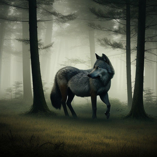 Majestic Wolf and Horse in Earthy Misty Forest