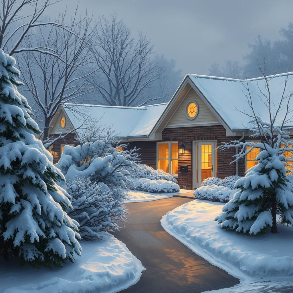 Serene Small Town Nursing Home in Winter Wonderland, Photore...
