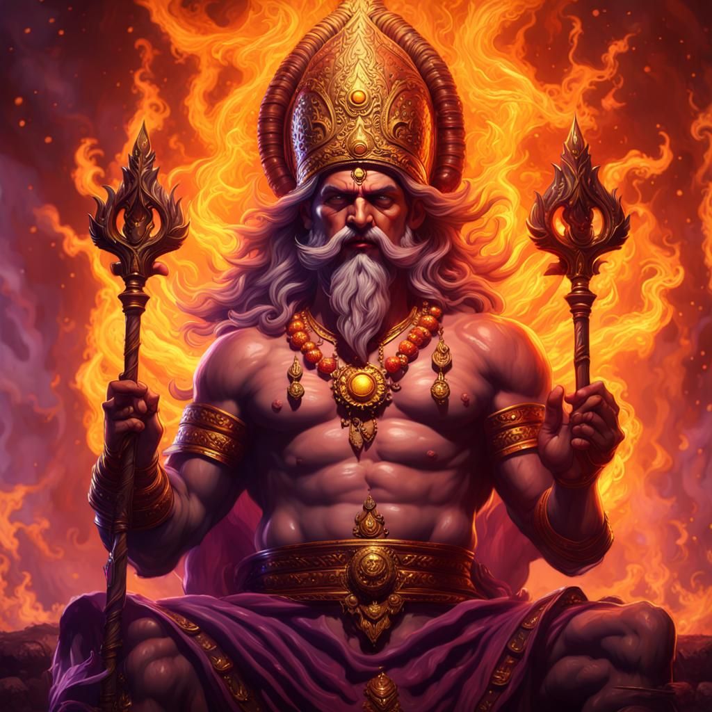 Agni, God of Fire in Dark Fantasy Style