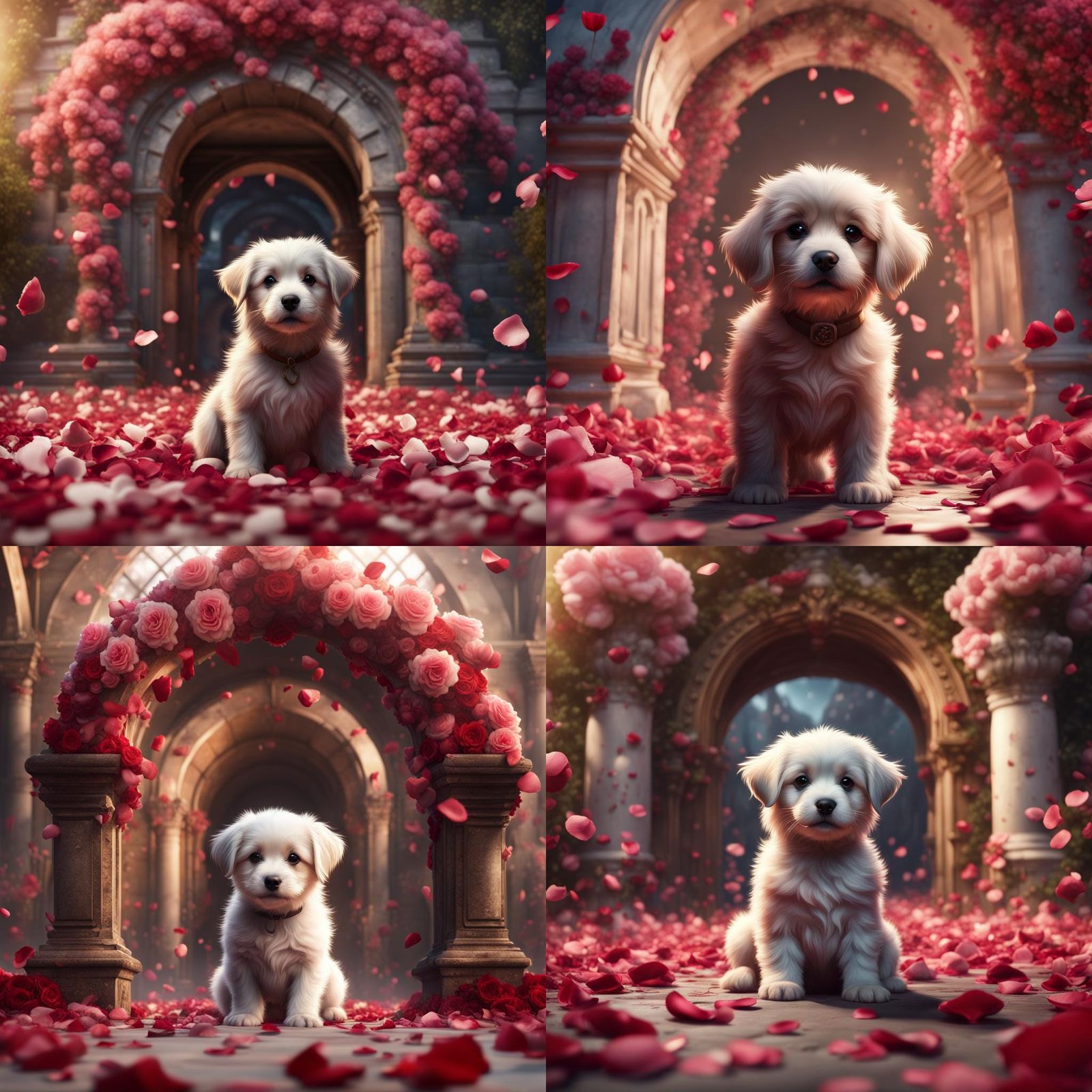 Adorable Puppy in Rose Arch: Fantasy Concept Art