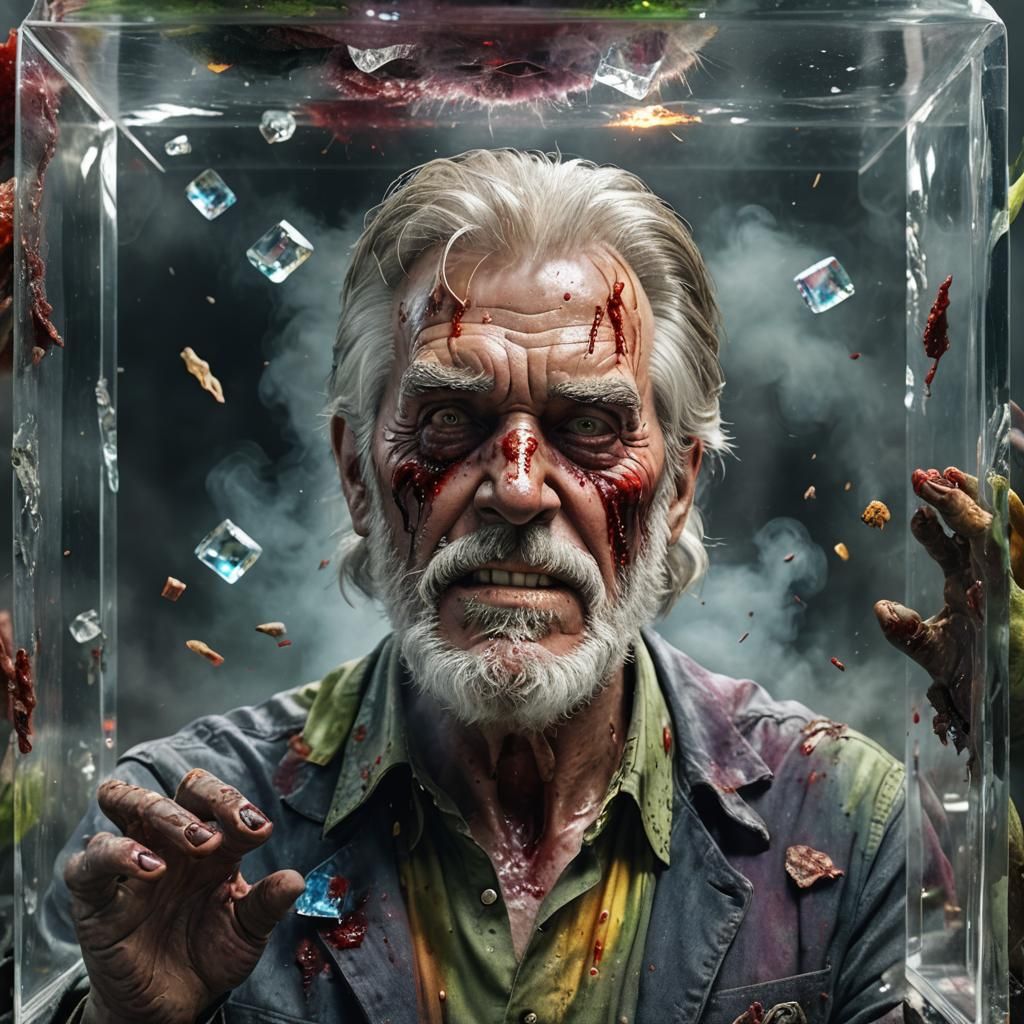 Zombie Figure in Crystal Cube: 3D Rendering