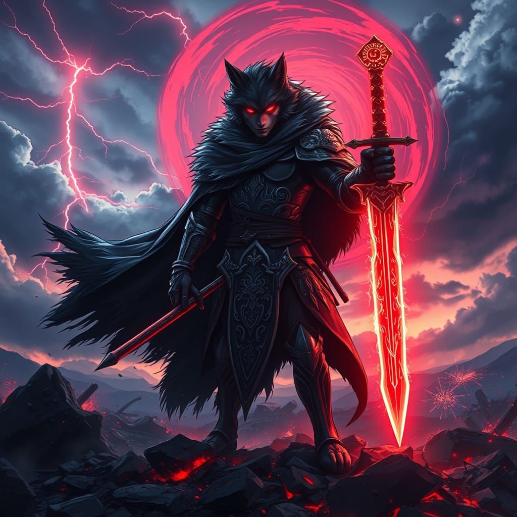 Divine Warrior in Wolf Form Unleashes Fury on a Shattered Ba...