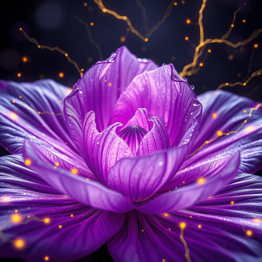 Mystical Alien Flower with Crystalline Veins and Golden Star...