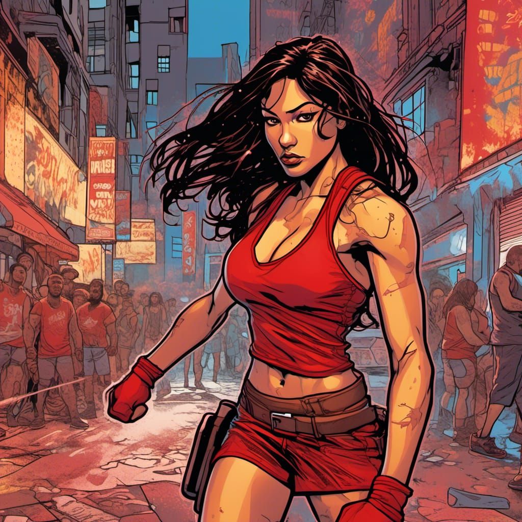 Neon City Fighter in Comic Book Style