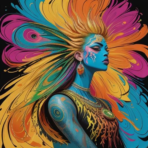 Dragon Peacock Woman in Abstract Expressionism Style