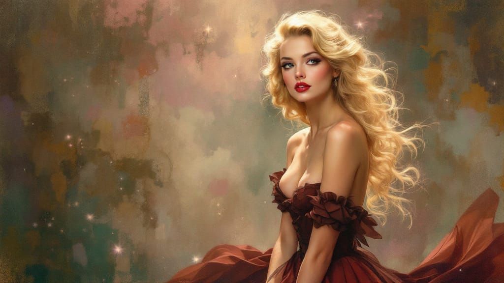 Blond Pin-Up Woman in Tonalist Style