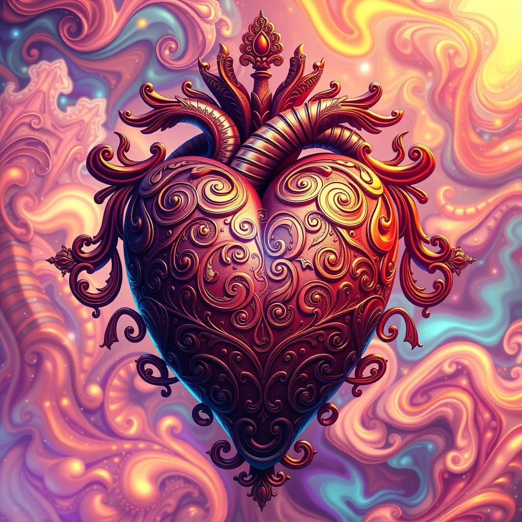 Ornate Heart with Swirling Patterns in 3D