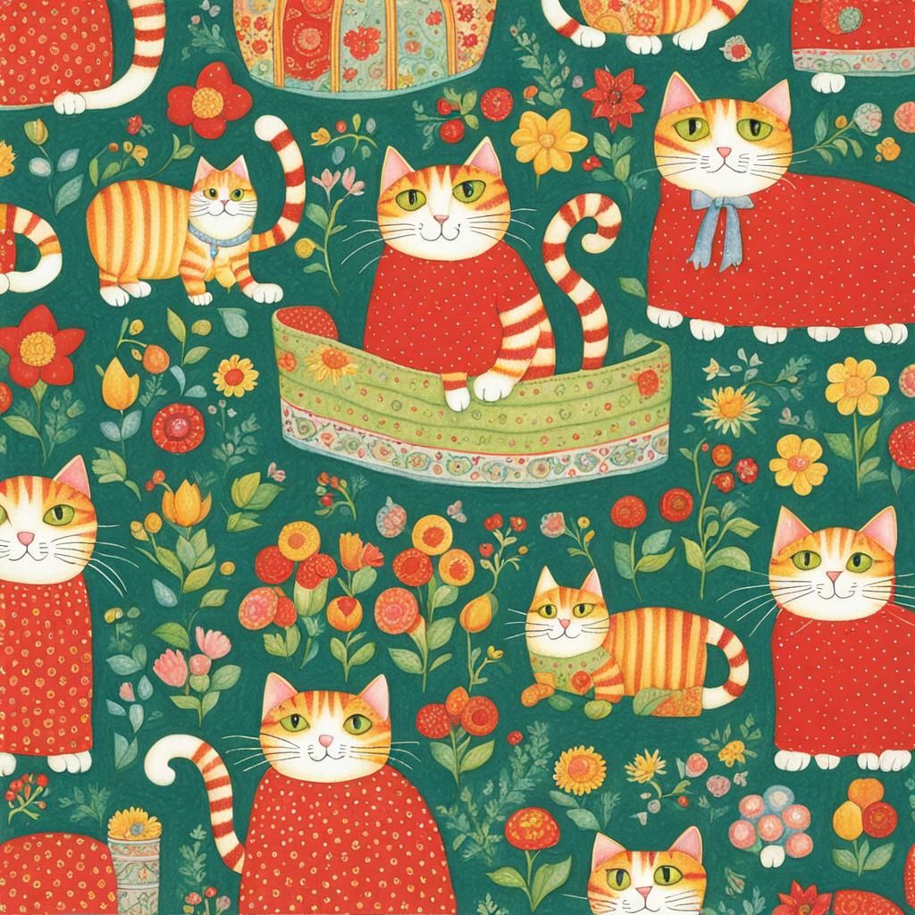 Cat Illustration in Mary Engelbreit Style