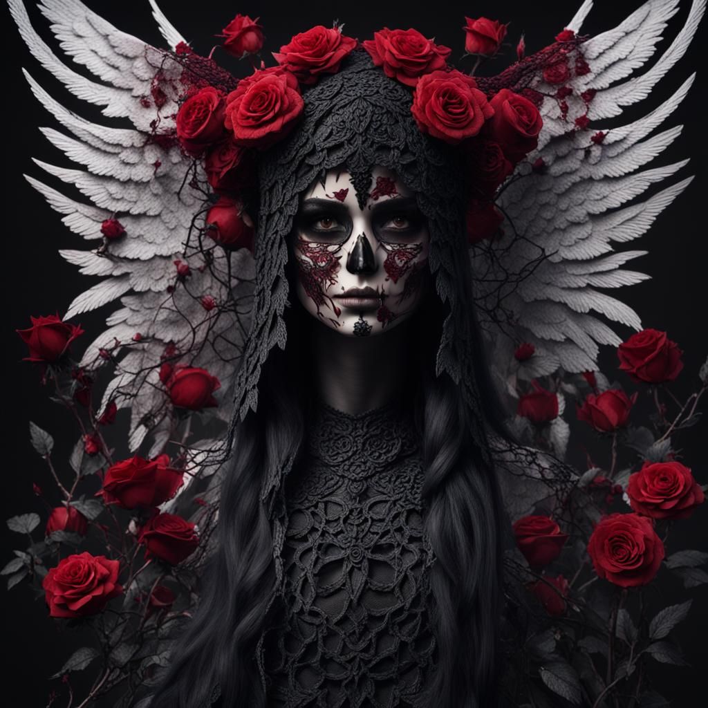 Dramatic Angel of Death in Black Lace