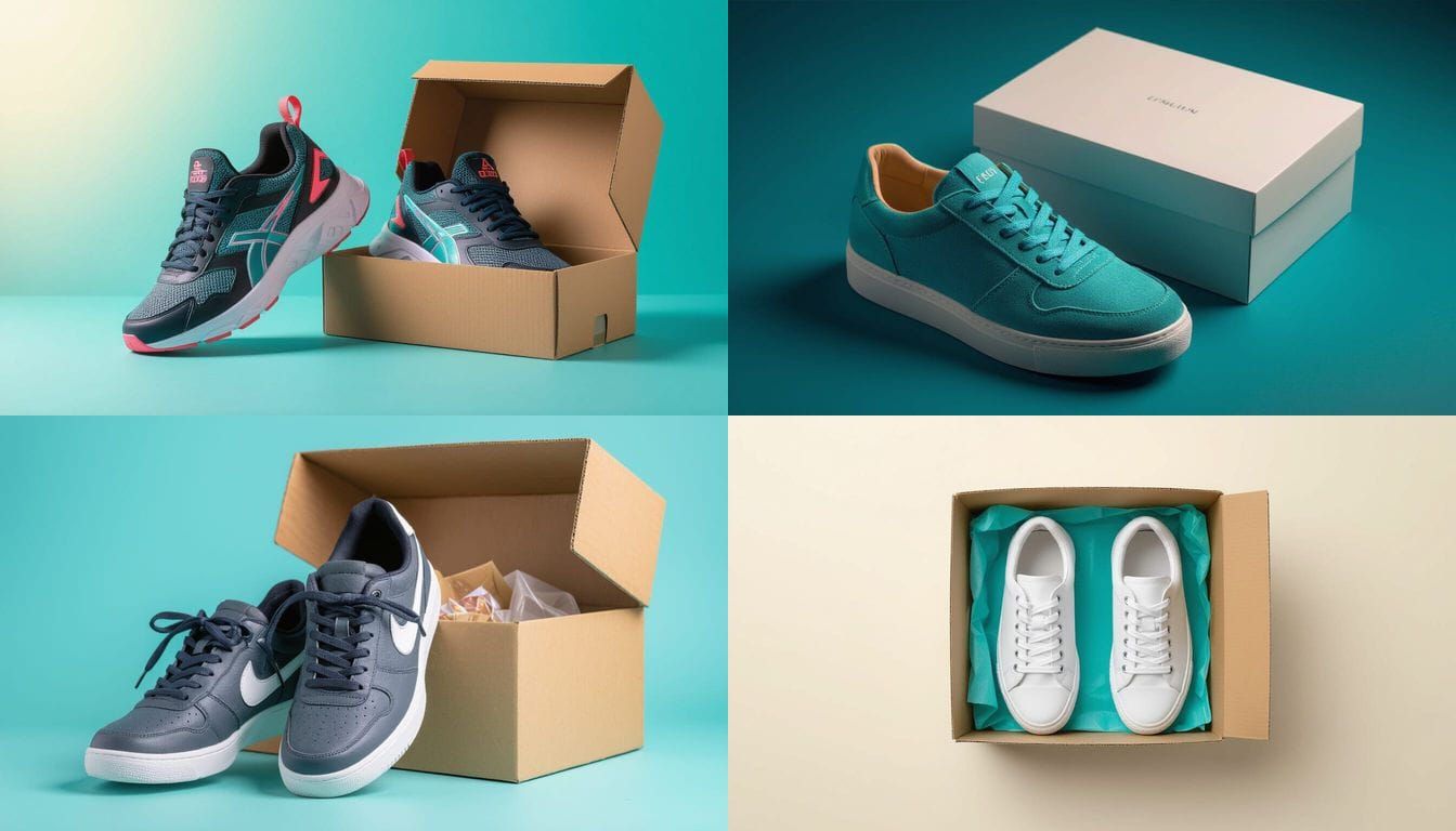 Turquoise Background with Sneakers and Box