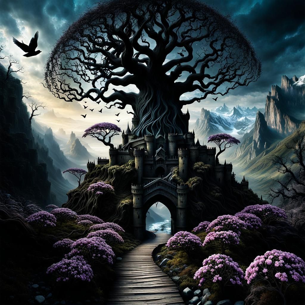 World Tree and Eerie Castle Landscape