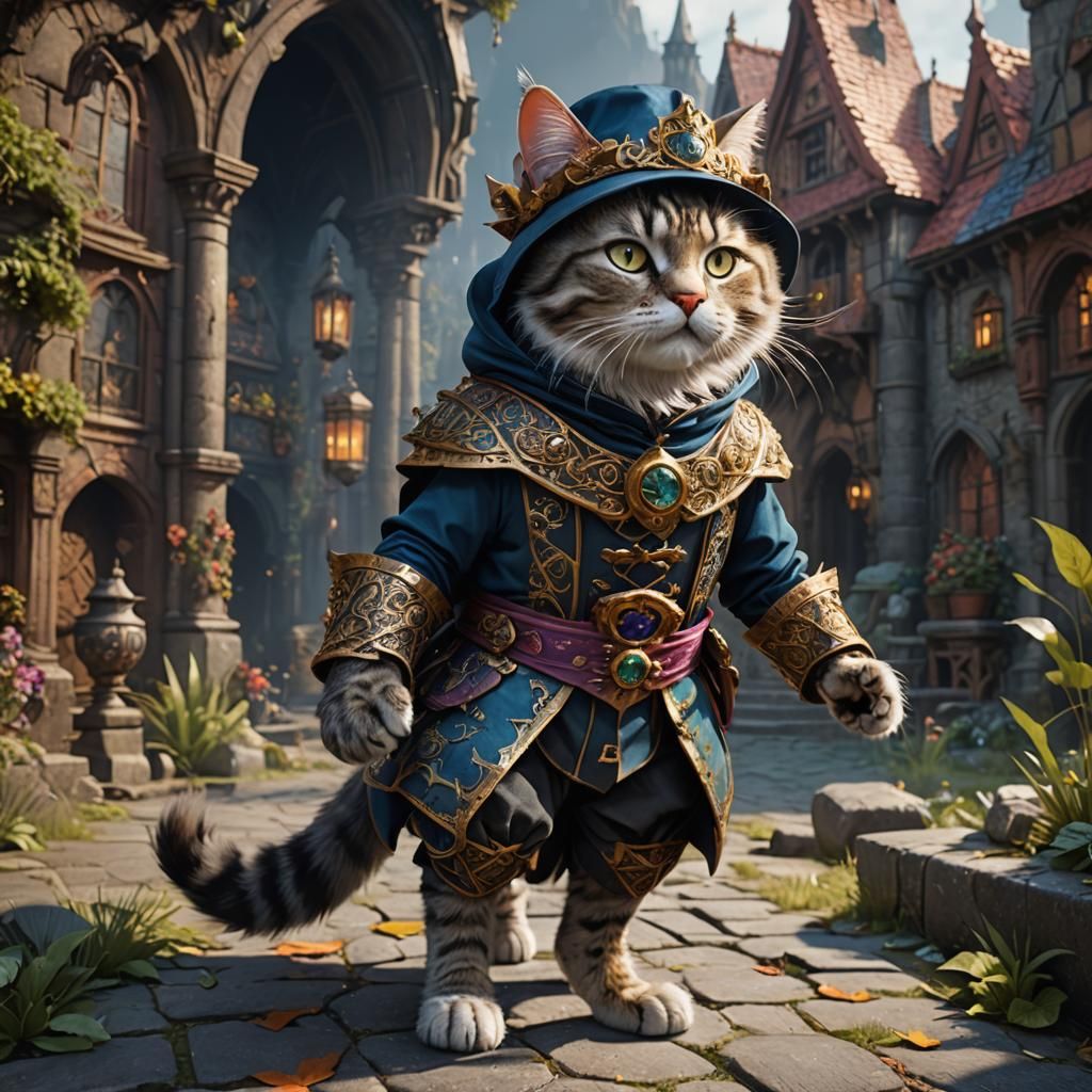 Cat in Costume: Detailed Fantasy Art