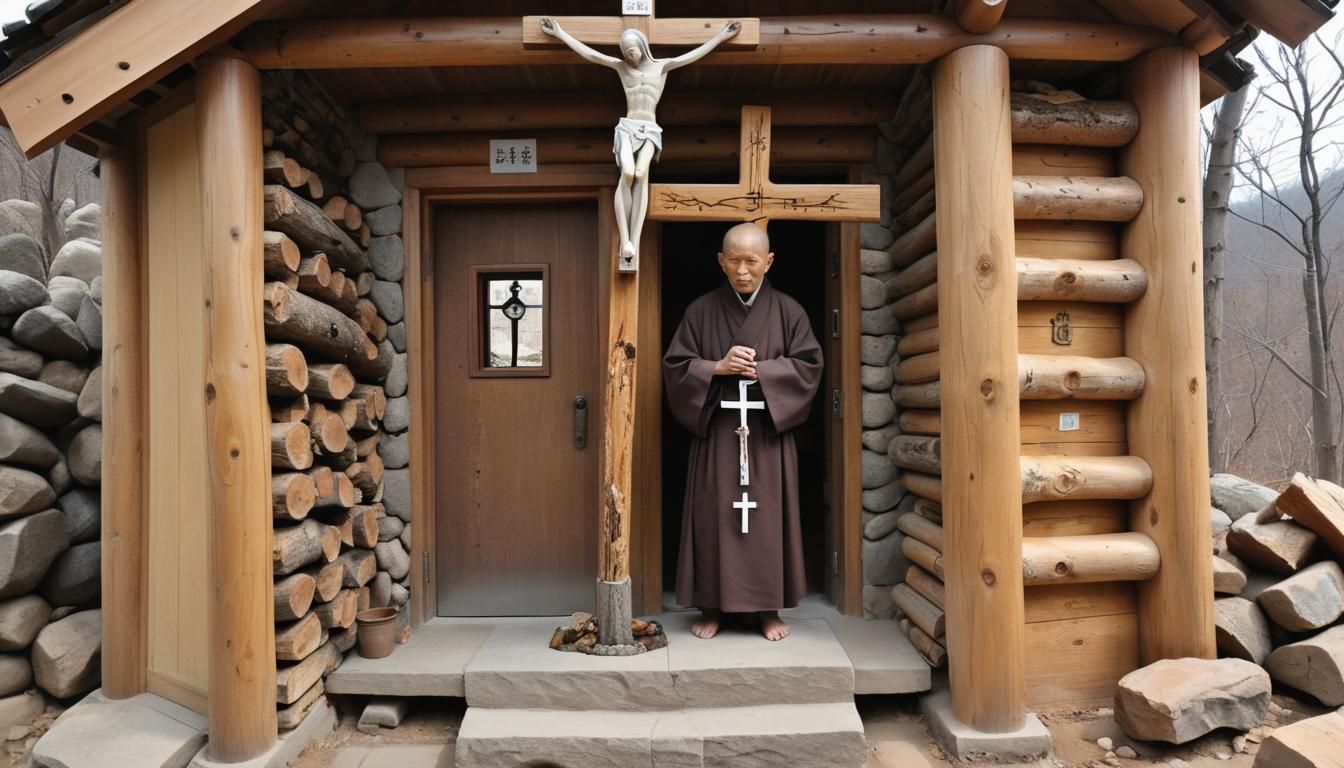 Korean Monk in Handbuilt Chapel