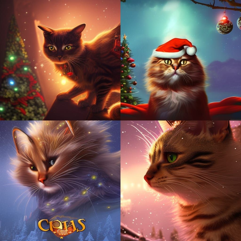Detailed Christmas Cat Fantasy Concept Art