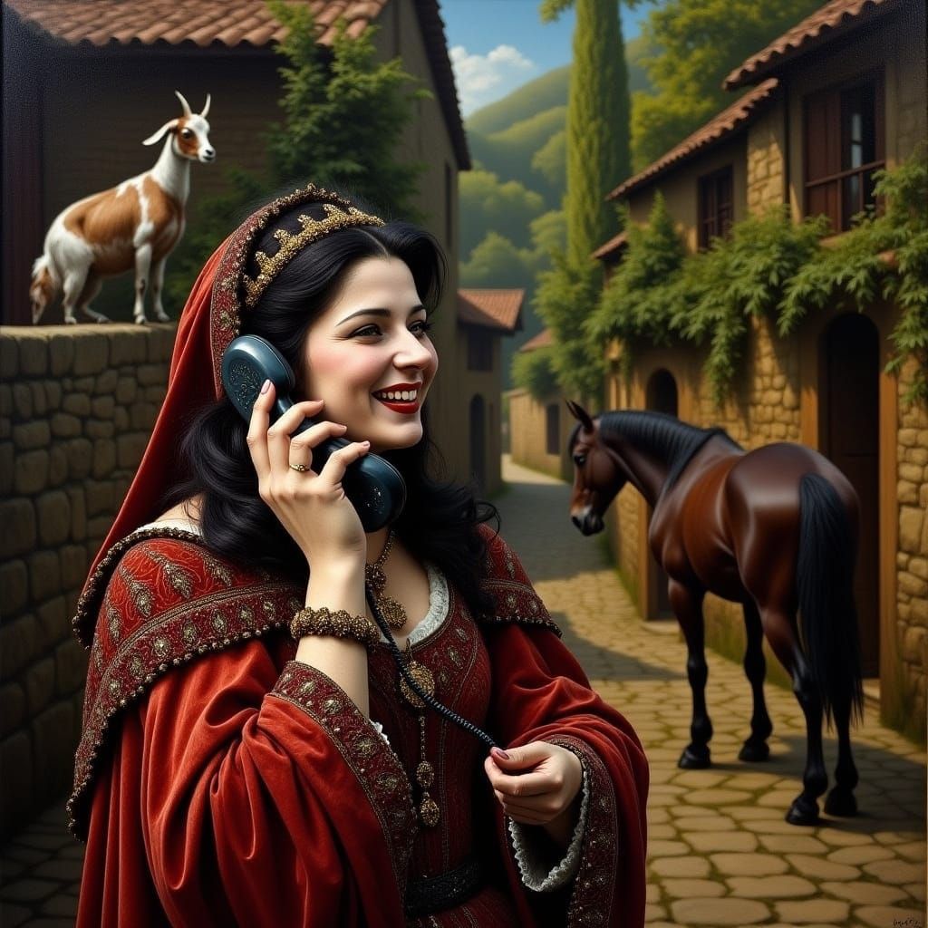 Renaissance Woman Smiling at the Viewer in Lavish Attire wit...