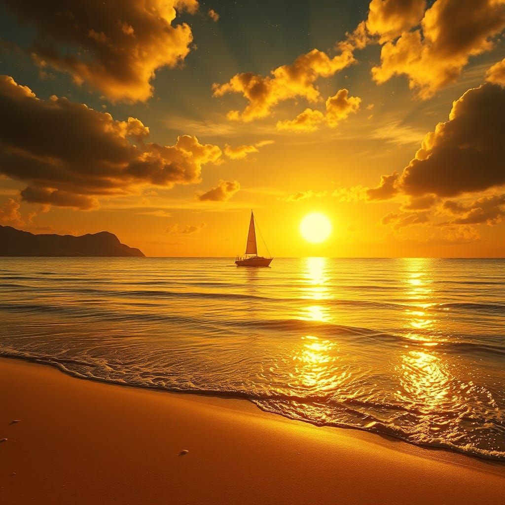 Majestic Golden Beach Sunset Dreamscape