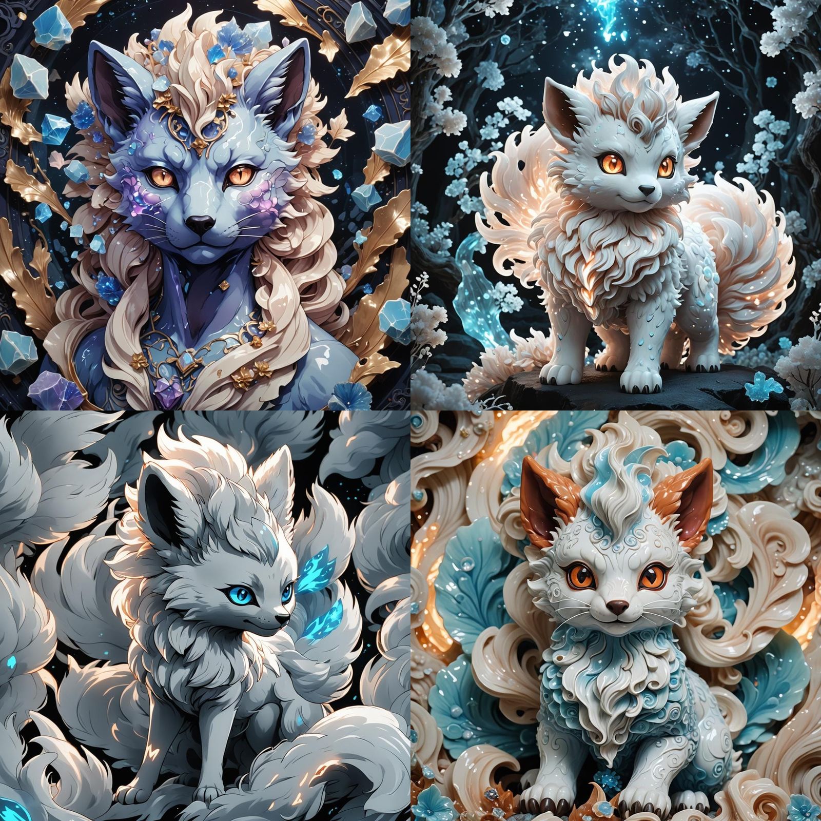 Bioluminescent White Vulpix in Cel-Shaded Anime Style