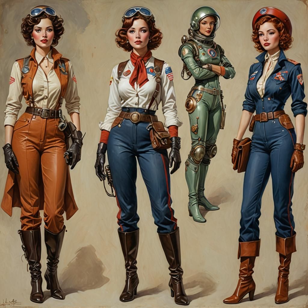 Glamorous Student in Steampunk Spacesuit, Digital Portrait