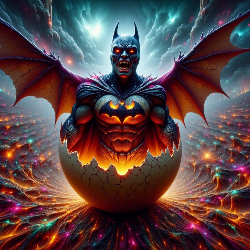 Batman Hatching in Gotham: Surreal Fractalia Art