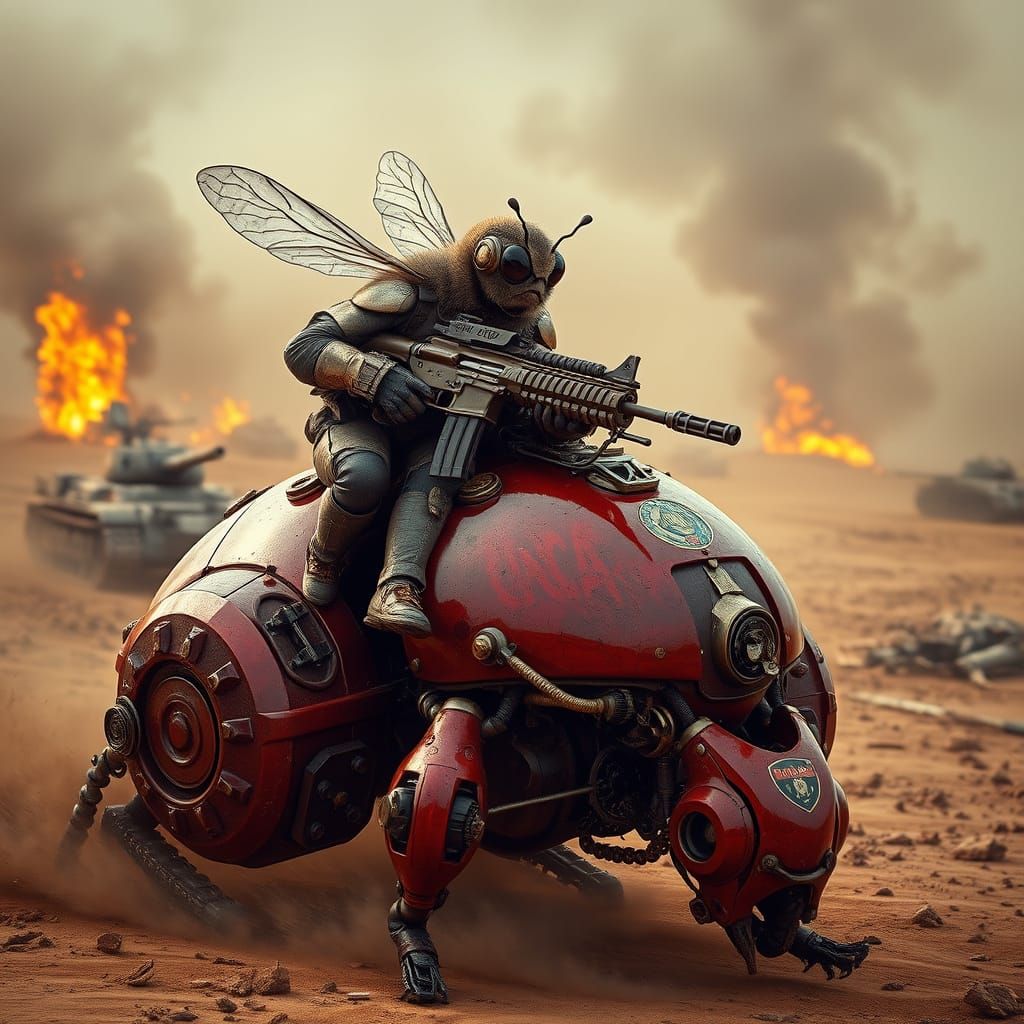 Sci-Fi Bee in Steampunk Exosuit Charges into Battle