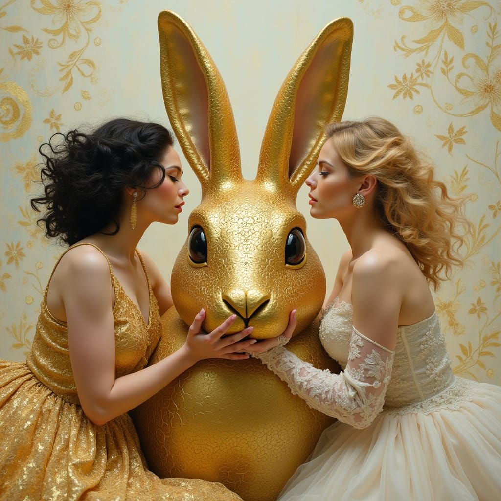 Elegant Women Clash Over Lavish Golden Bunny
