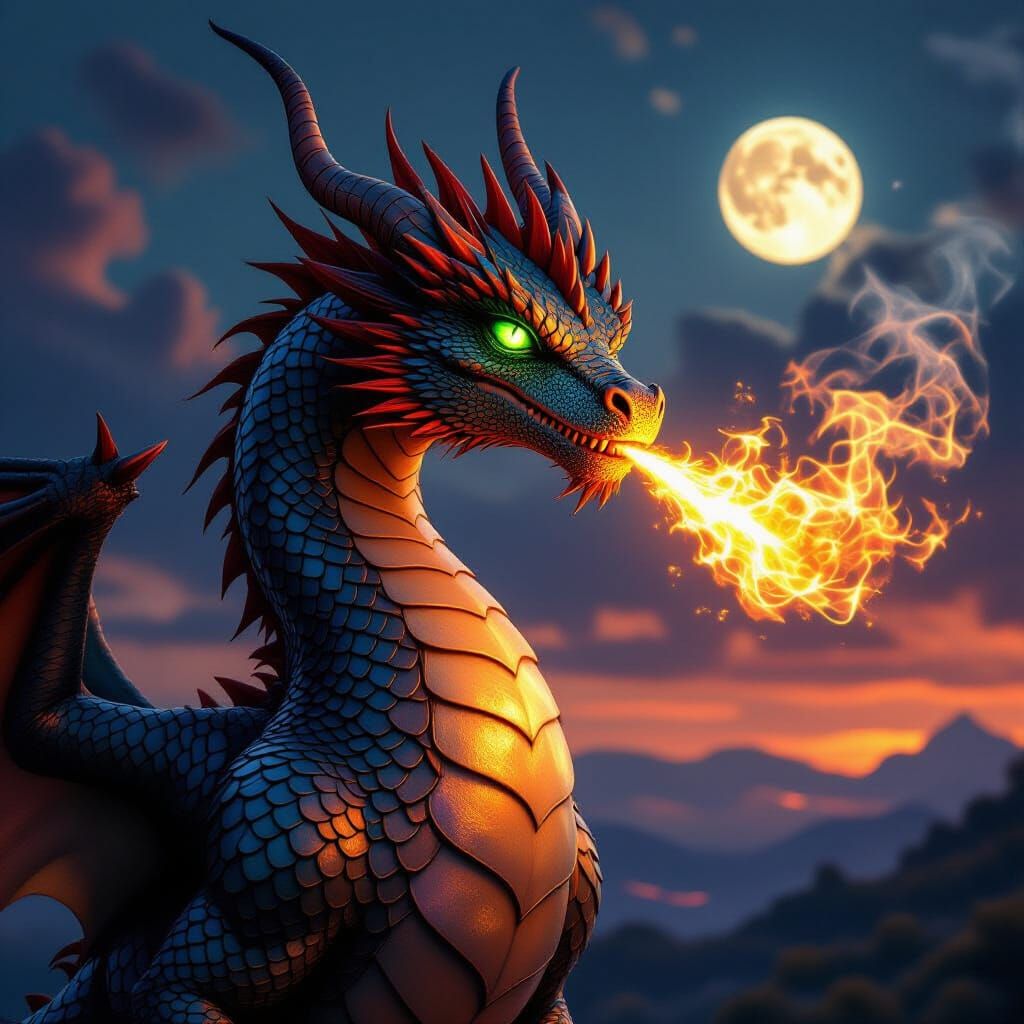Majestic Dragon with Iridescent Scales in Photorealistic Sty...