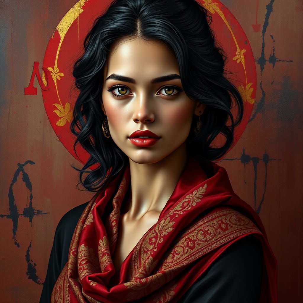 Luxurious Colombian Beauty in Gold and Red