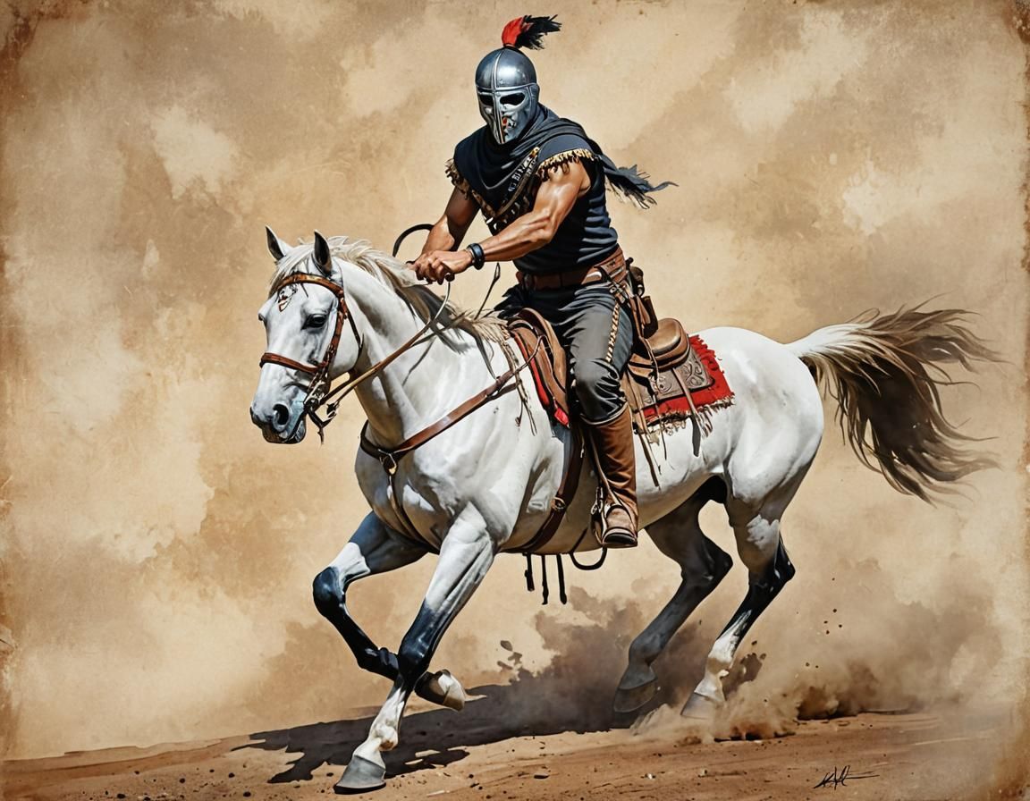 Masked Raider on Horseback Painting