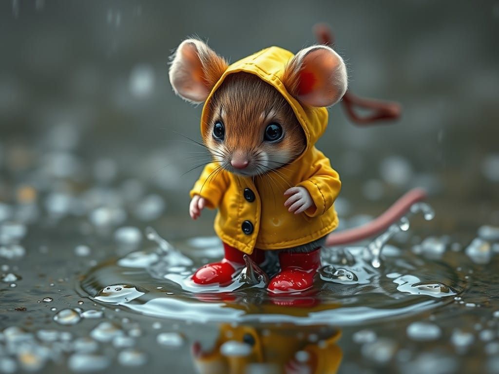 Whimsical Rainy Mouse in Yellow Raincoat