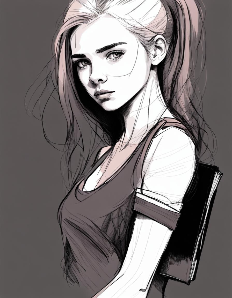 Dark Academia Student Portrait in Pencil