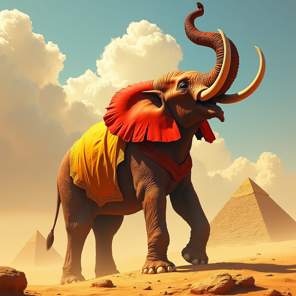 Regal Elephant at the Pyramids: Digital Art