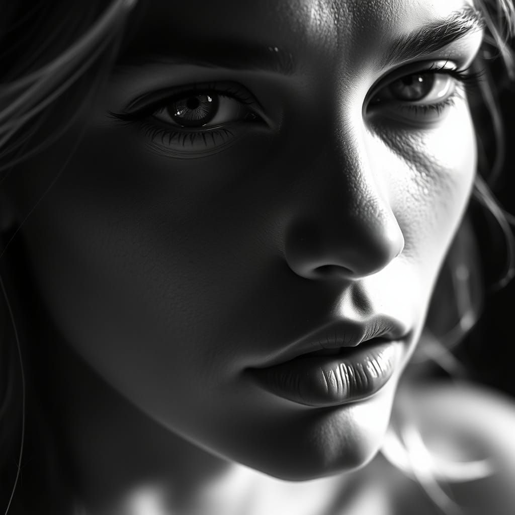 High-Contrast B&W Supermodel Portrait in Gritty Realism