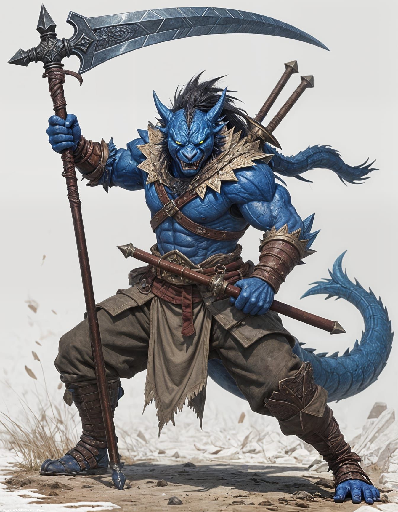 Dragonborn Barbarian with Halberd in Anime Style