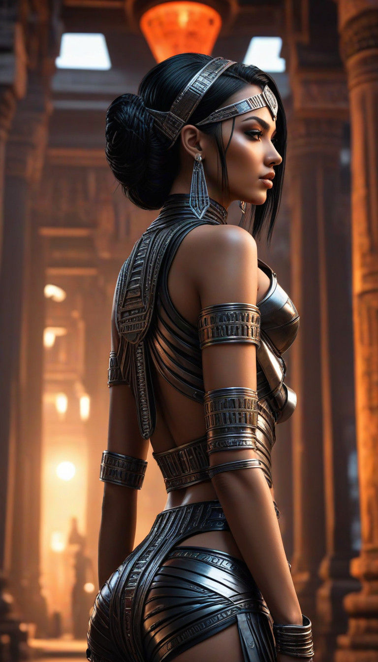 Cyberpunk Priestess in Futuristic Egyptian Attire