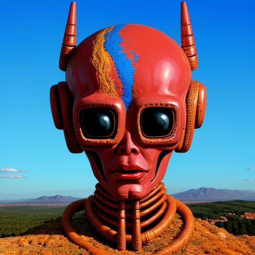 Surreal Humanoid Figure on Hill, Impasto Painting