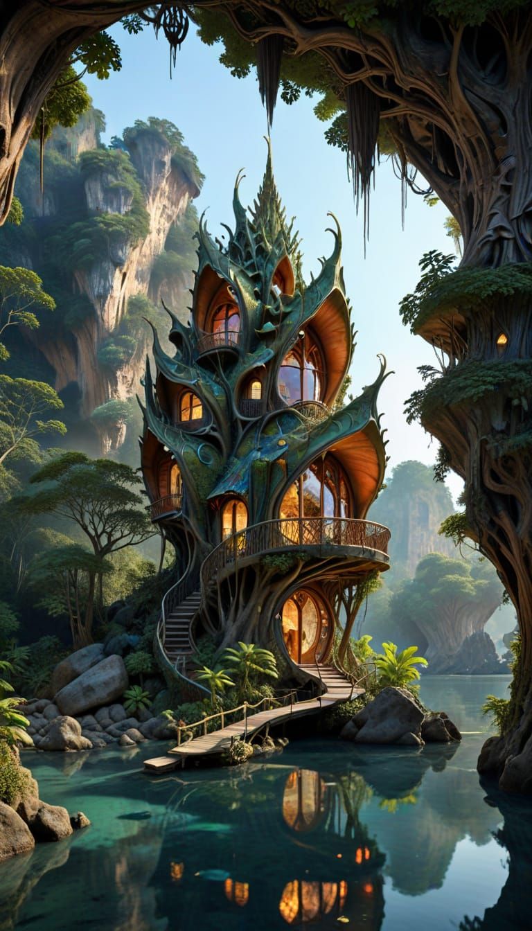 An elf's lagoon treehouse