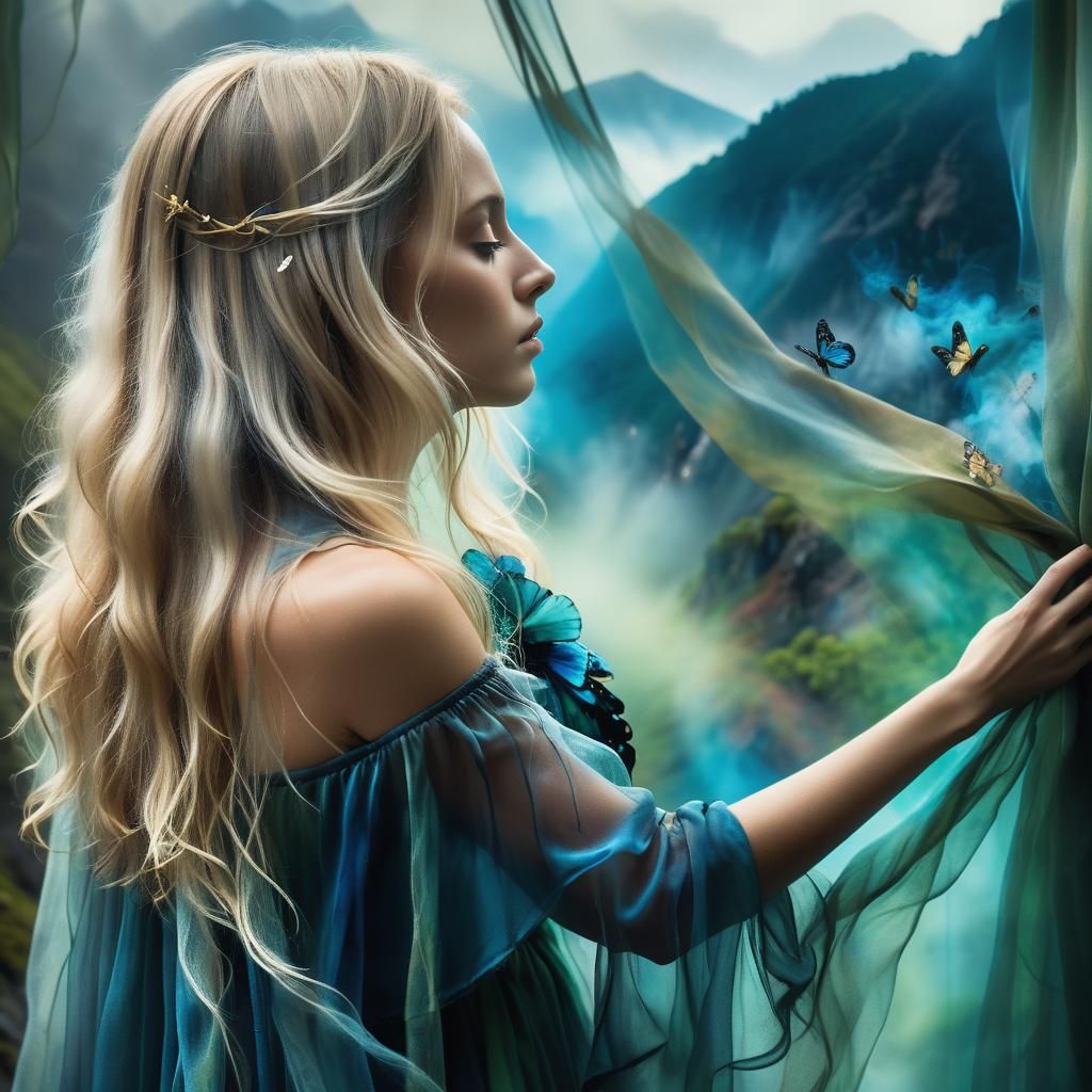 Ethereal Woman Reveals Lush Mountain Landscape