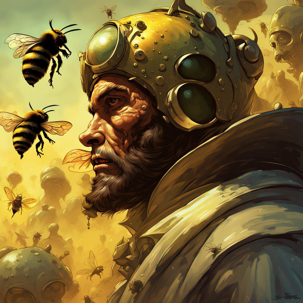 Decomposing Beekeeper Beehive in Dark Fantasy Style