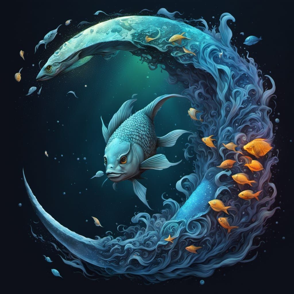 Surreal Moon Illuminates the Mystical Pisces Emblem