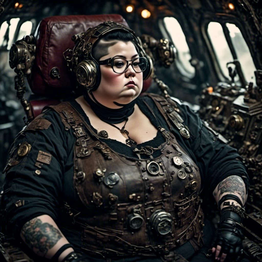 Curvy Steampunk Pilot in Orbit